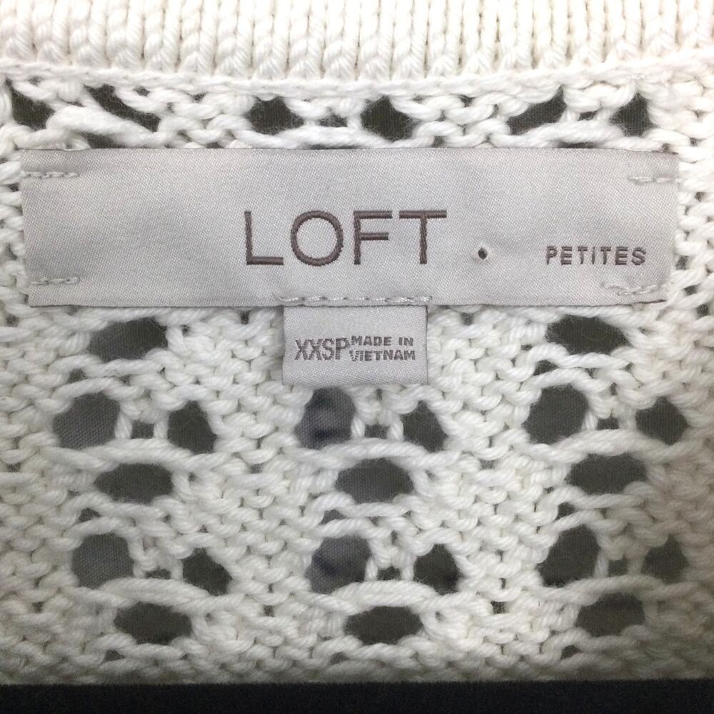 Loft Petites Cottagecore Open Knit Split Neck Cream Pullover Sweater Size XXS - Picture 8 of 13